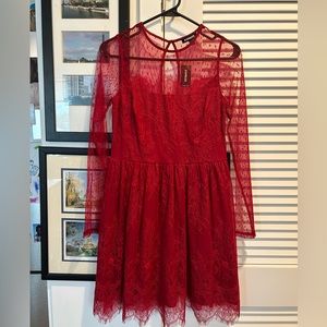 Long sleeve sheer red Express evening dress Size 6